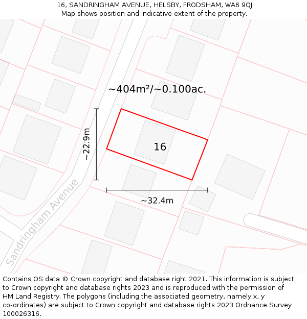 16, SANDRINGHAM AVENUE, HELSBY, FRODSHAM, WA6 9QJ: Plot and title map