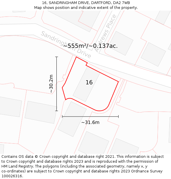 16, SANDRINGHAM DRIVE, DARTFORD, DA2 7WB: Plot and title map