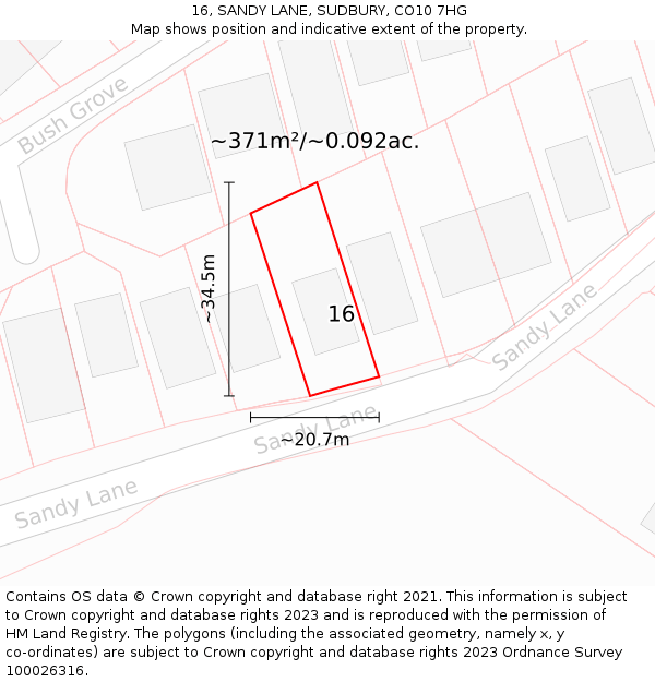 16, SANDY LANE, SUDBURY, CO10 7HG: Plot and title map