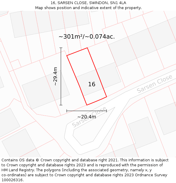 16, SARSEN CLOSE, SWINDON, SN1 4LA: Plot and title map