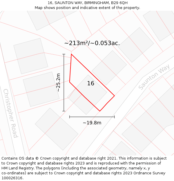 16, SAUNTON WAY, BIRMINGHAM, B29 6QH: Plot and title map