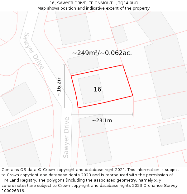 16, SAWYER DRIVE, TEIGNMOUTH, TQ14 9UD: Plot and title map