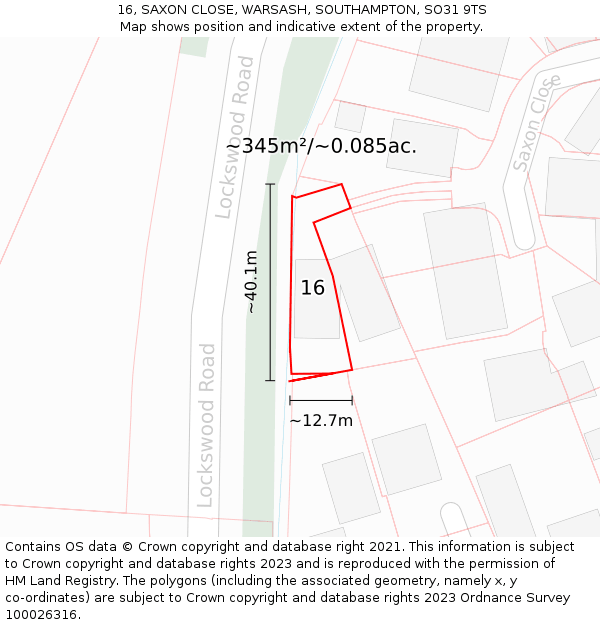 16, SAXON CLOSE, WARSASH, SOUTHAMPTON, SO31 9TS: Plot and title map