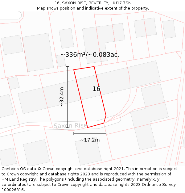 16, SAXON RISE, BEVERLEY, HU17 7SN: Plot and title map