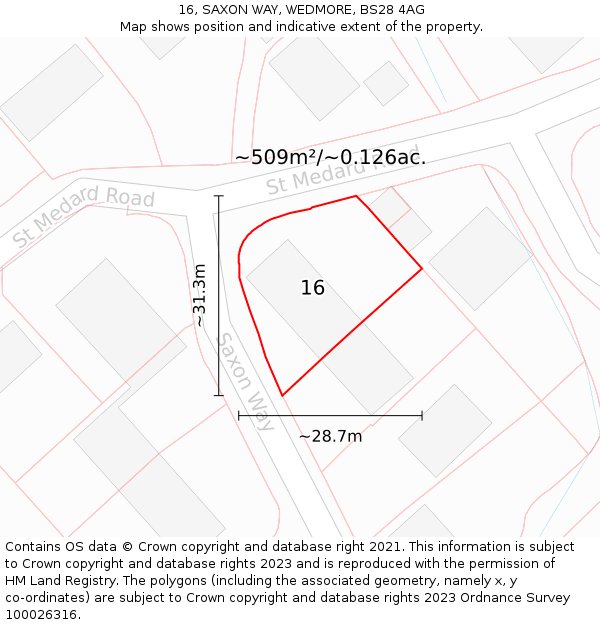 16, SAXON WAY, WEDMORE, BS28 4AG: Plot and title map