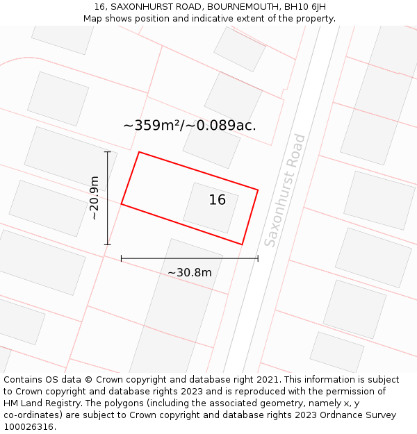 16, SAXONHURST ROAD, BOURNEMOUTH, BH10 6JH: Plot and title map