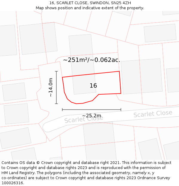 16, SCARLET CLOSE, SWINDON, SN25 4ZH: Plot and title map