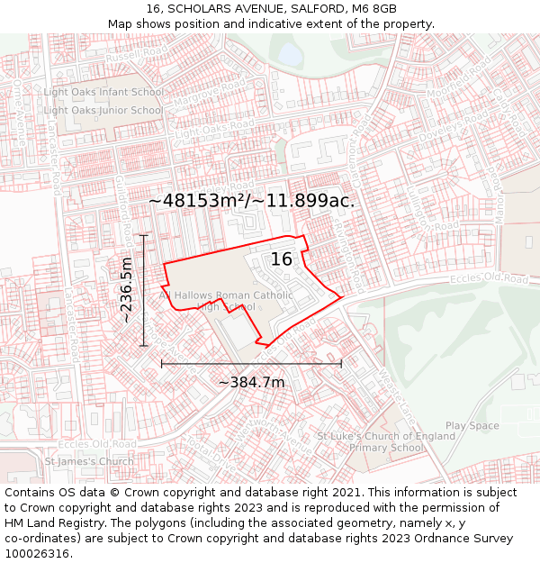 16, SCHOLARS AVENUE, SALFORD, M6 8GB: Plot and title map