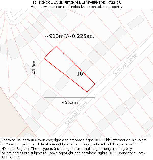 16, SCHOOL LANE, FETCHAM, LEATHERHEAD, KT22 9JU: Plot and title map