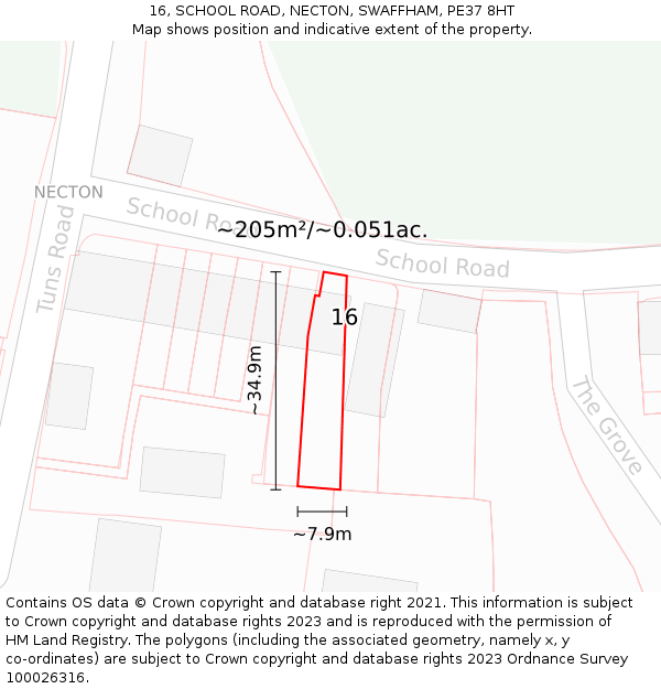 16, SCHOOL ROAD, NECTON, SWAFFHAM, PE37 8HT: Plot and title map