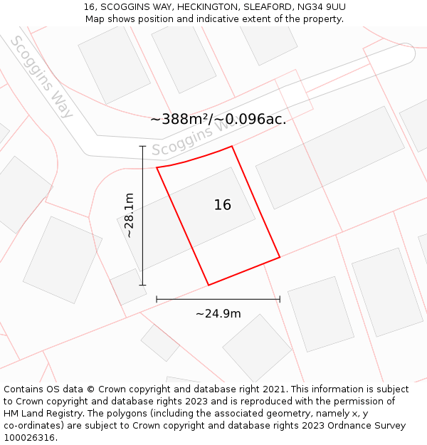 16, SCOGGINS WAY, HECKINGTON, SLEAFORD, NG34 9UU: Plot and title map