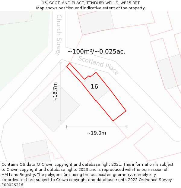 16, SCOTLAND PLACE, TENBURY WELLS, WR15 8BT: Plot and title map