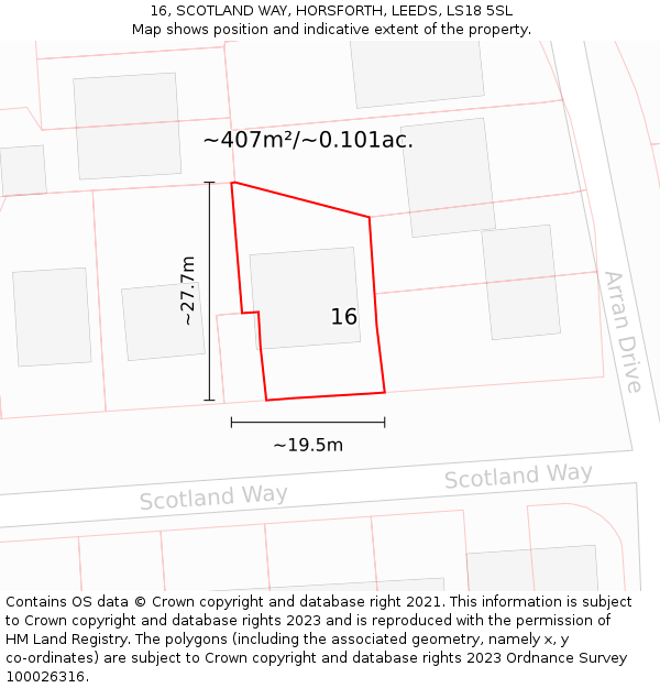 16, SCOTLAND WAY, HORSFORTH, LEEDS, LS18 5SL: Plot and title map