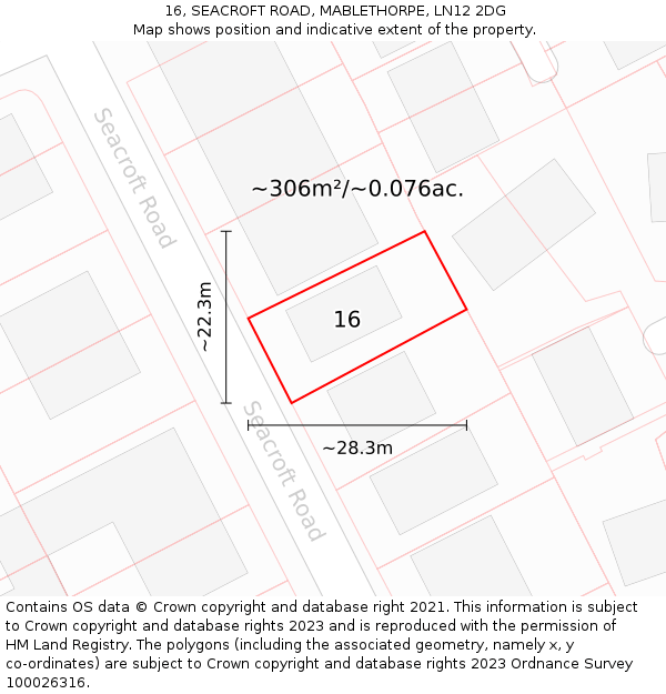 16, SEACROFT ROAD, MABLETHORPE, LN12 2DG: Plot and title map