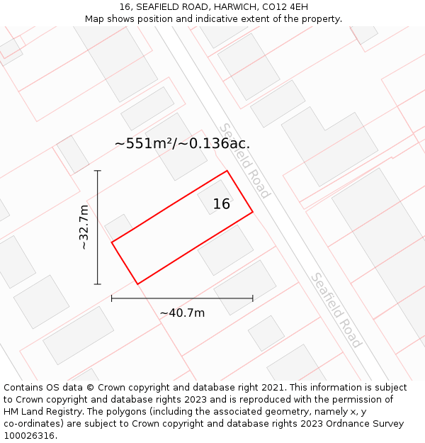 16, SEAFIELD ROAD, HARWICH, CO12 4EH: Plot and title map