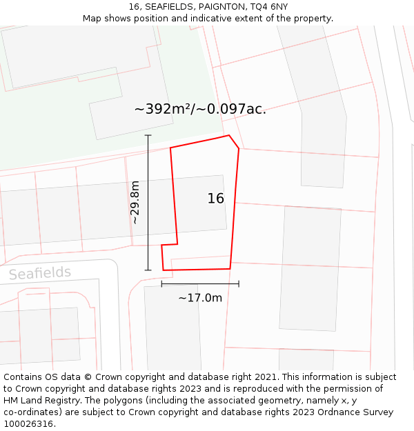 16, SEAFIELDS, PAIGNTON, TQ4 6NY: Plot and title map