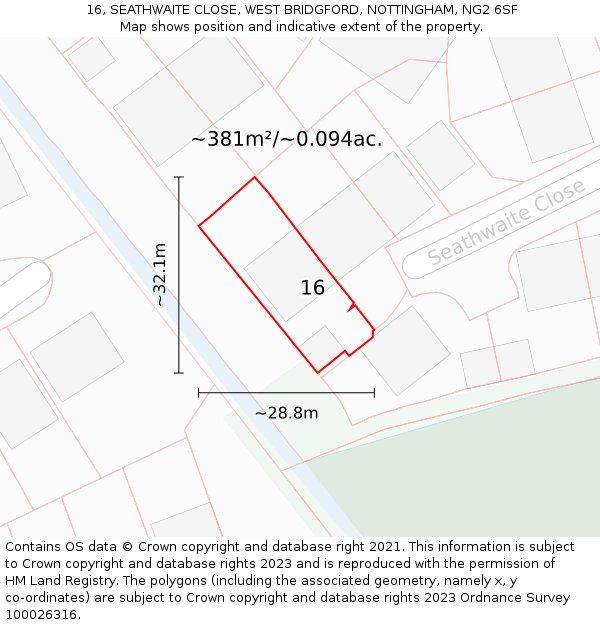 16, SEATHWAITE CLOSE, WEST BRIDGFORD, NOTTINGHAM, NG2 6SF: Plot and title map