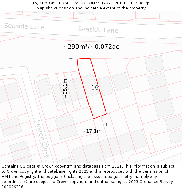 16, SEATON CLOSE, EASINGTON VILLAGE, PETERLEE, SR8 3JS: Plot and title map