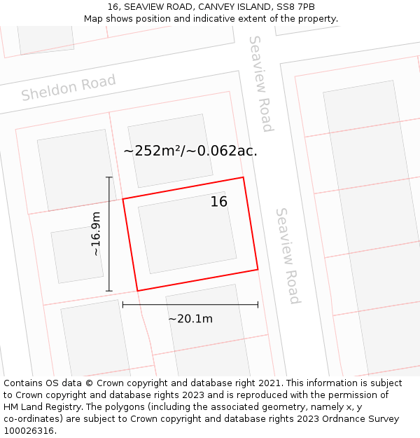 16, SEAVIEW ROAD, CANVEY ISLAND, SS8 7PB: Plot and title map