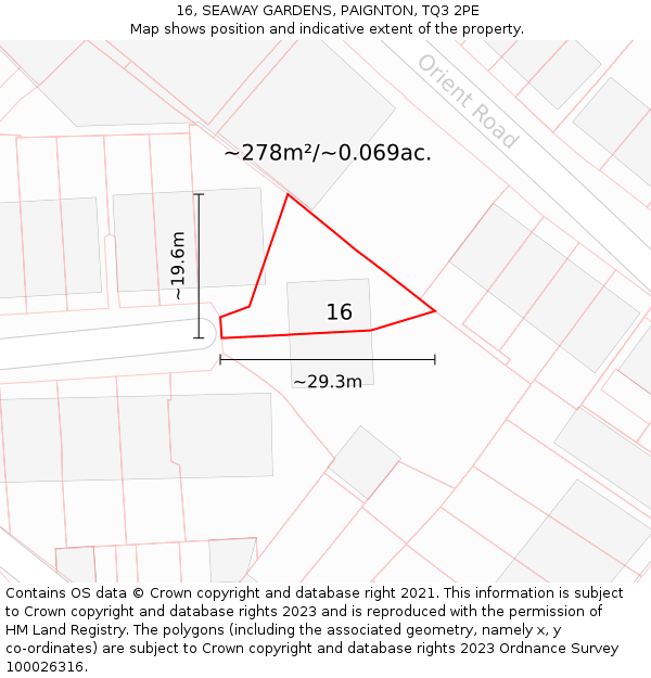 16, SEAWAY GARDENS, PAIGNTON, TQ3 2PE: Plot and title map