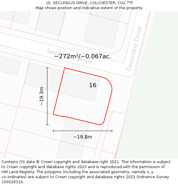 16, SECUNDUS DRIVE, COLCHESTER, CO2 7TF: Plot and title map