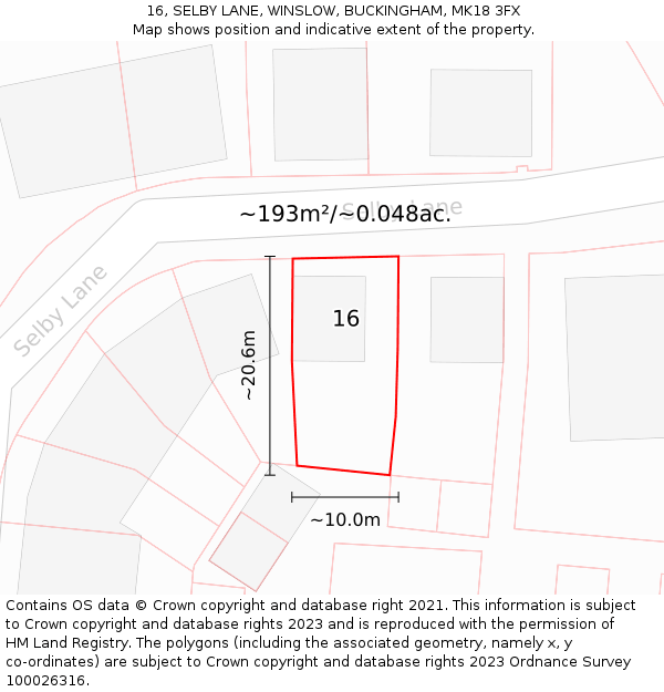 16, SELBY LANE, WINSLOW, BUCKINGHAM, MK18 3FX: Plot and title map