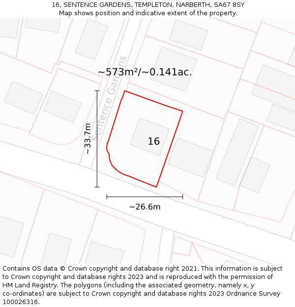 16, SENTENCE GARDENS, TEMPLETON, NARBERTH, SA67 8SY: Plot and title map