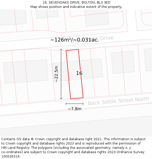 16, SEVENOAKS DRIVE, BOLTON, BL3 3ED: Plot and title map