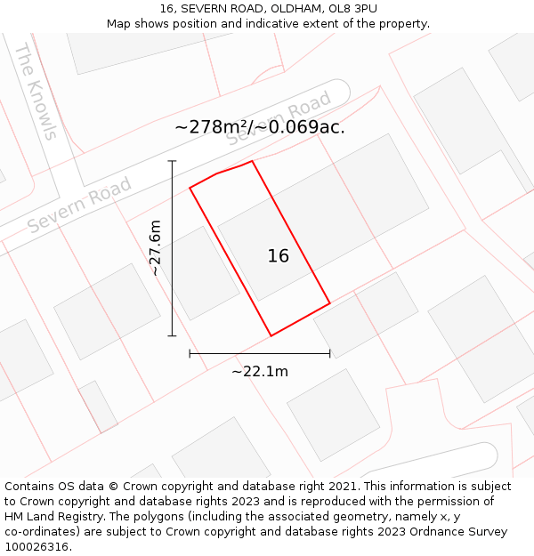 16, SEVERN ROAD, OLDHAM, OL8 3PU: Plot and title map