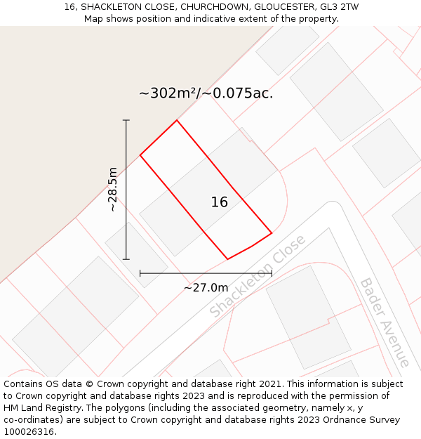 16, SHACKLETON CLOSE, CHURCHDOWN, GLOUCESTER, GL3 2TW: Plot and title map