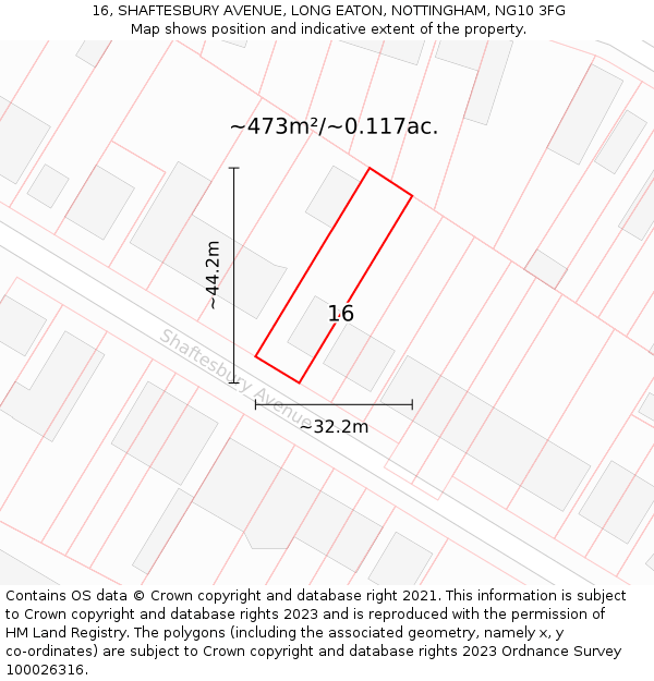 16, SHAFTESBURY AVENUE, LONG EATON, NOTTINGHAM, NG10 3FG: Plot and title map