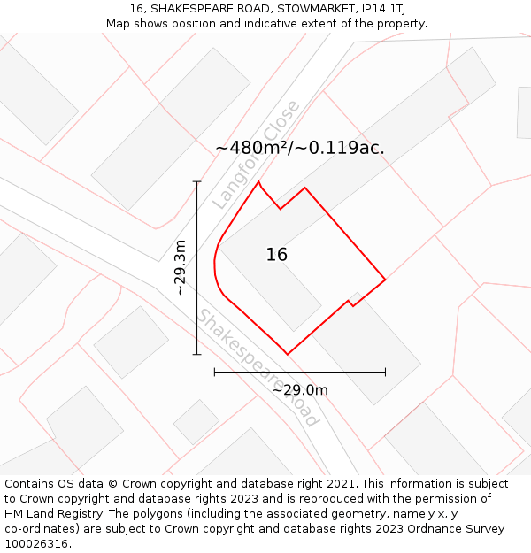 16, SHAKESPEARE ROAD, STOWMARKET, IP14 1TJ: Plot and title map