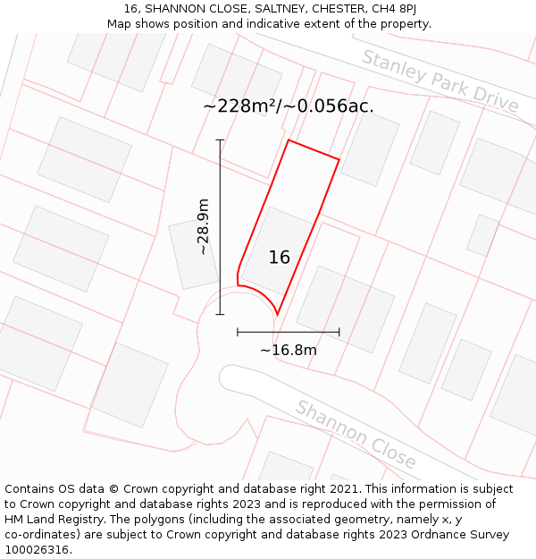 16, SHANNON CLOSE, SALTNEY, CHESTER, CH4 8PJ: Plot and title map