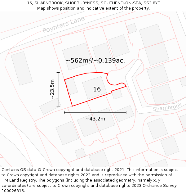 16, SHARNBROOK, SHOEBURYNESS, SOUTHEND-ON-SEA, SS3 8YE: Plot and title map