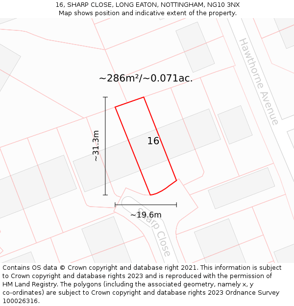 16, SHARP CLOSE, LONG EATON, NOTTINGHAM, NG10 3NX: Plot and title map