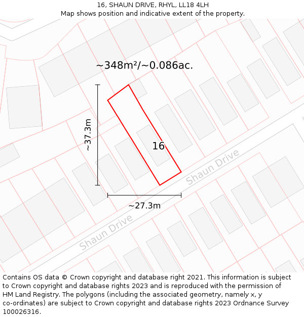 16, SHAUN DRIVE, RHYL, LL18 4LH: Plot and title map