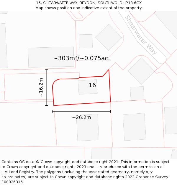 16, SHEARWATER WAY, REYDON, SOUTHWOLD, IP18 6GX: Plot and title map