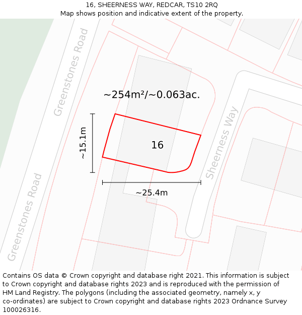 16, SHEERNESS WAY, REDCAR, TS10 2RQ: Plot and title map