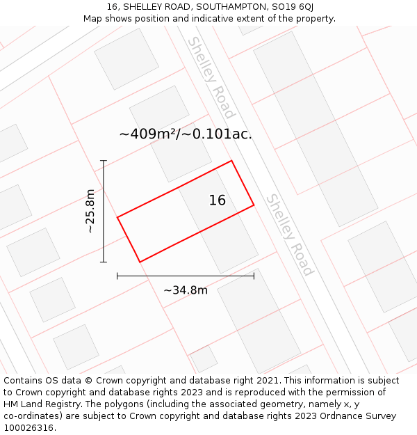 16, SHELLEY ROAD, SOUTHAMPTON, SO19 6QJ: Plot and title map