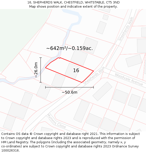 16, SHEPHERDS WALK, CHESTFIELD, WHITSTABLE, CT5 3ND: Plot and title map