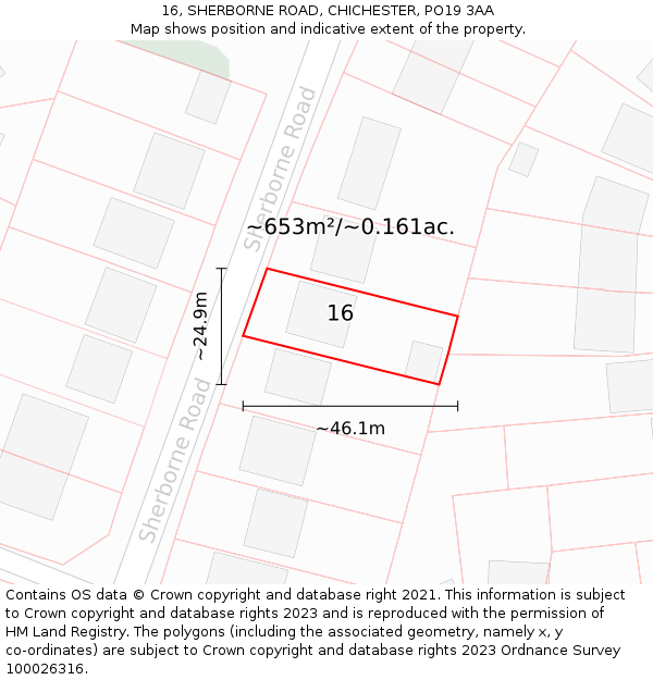 16, SHERBORNE ROAD, CHICHESTER, PO19 3AA: Plot and title map