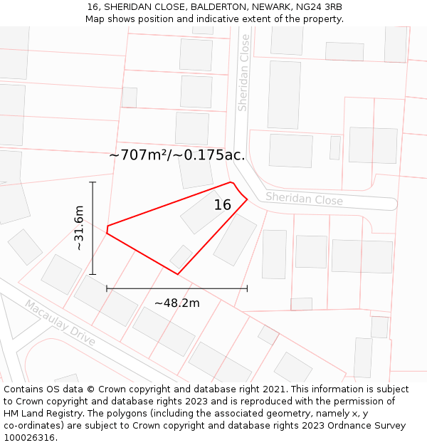 16, SHERIDAN CLOSE, BALDERTON, NEWARK, NG24 3RB: Plot and title map