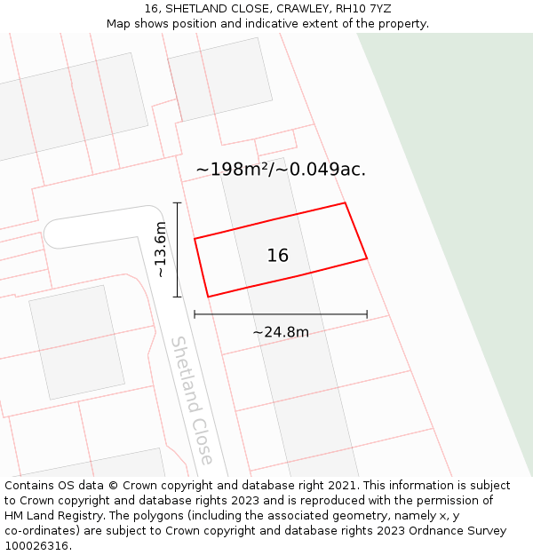 16, SHETLAND CLOSE, CRAWLEY, RH10 7YZ: Plot and title map