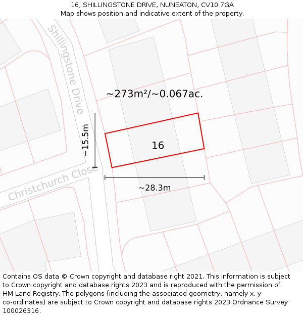 16, SHILLINGSTONE DRIVE, NUNEATON, CV10 7GA: Plot and title map