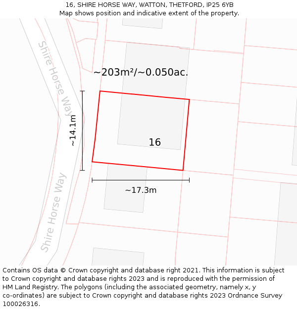 16, SHIRE HORSE WAY, WATTON, THETFORD, IP25 6YB: Plot and title map