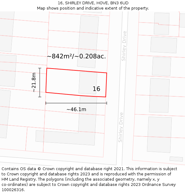 16, SHIRLEY DRIVE, HOVE, BN3 6UD: Plot and title map