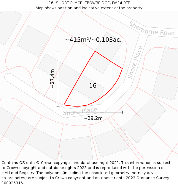 16, SHORE PLACE, TROWBRIDGE, BA14 9TB: Plot and title map