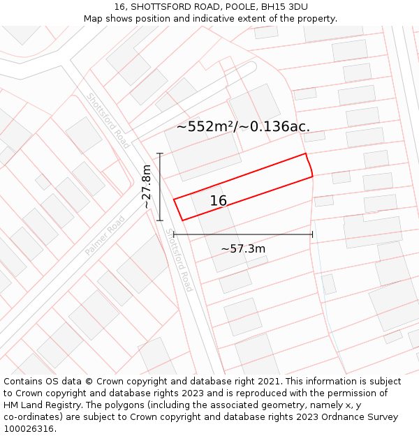 16, SHOTTSFORD ROAD, POOLE, BH15 3DU: Plot and title map