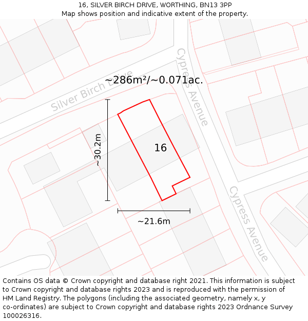 16, SILVER BIRCH DRIVE, WORTHING, BN13 3PP: Plot and title map