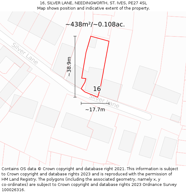 16, SILVER LANE, NEEDINGWORTH, ST. IVES, PE27 4SL: Plot and title map